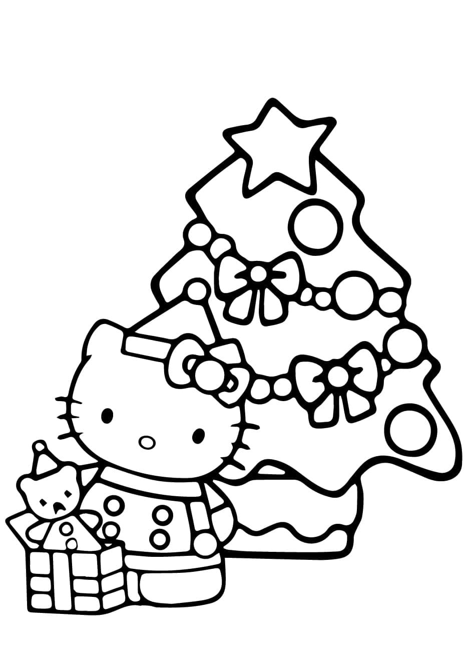 Little Kitty Opened Her Christmas Coloring Page