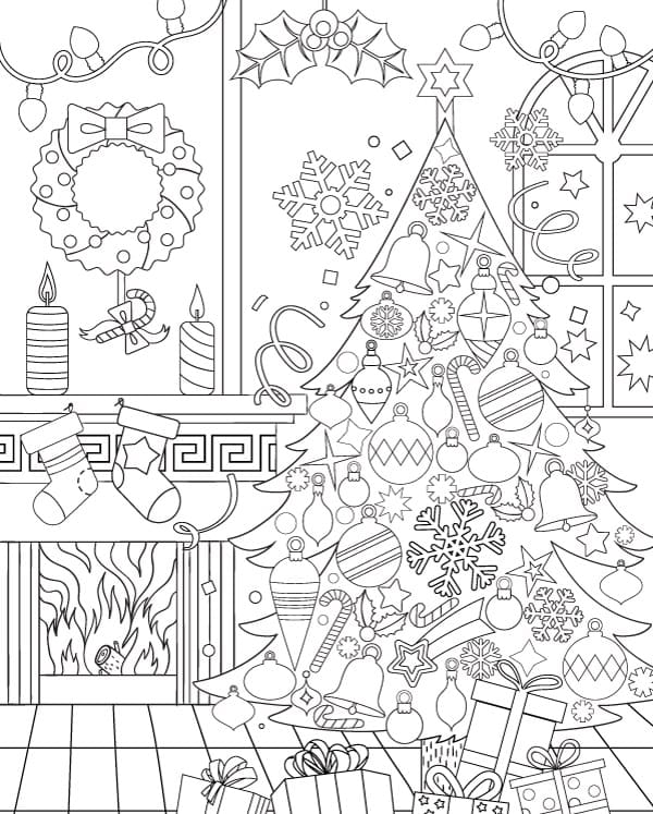 New Year’s Atmosphere By The Fireplace Coloring Page