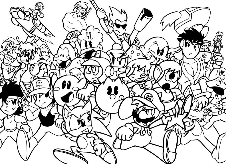 Multi Characters Video Games Coloring Page