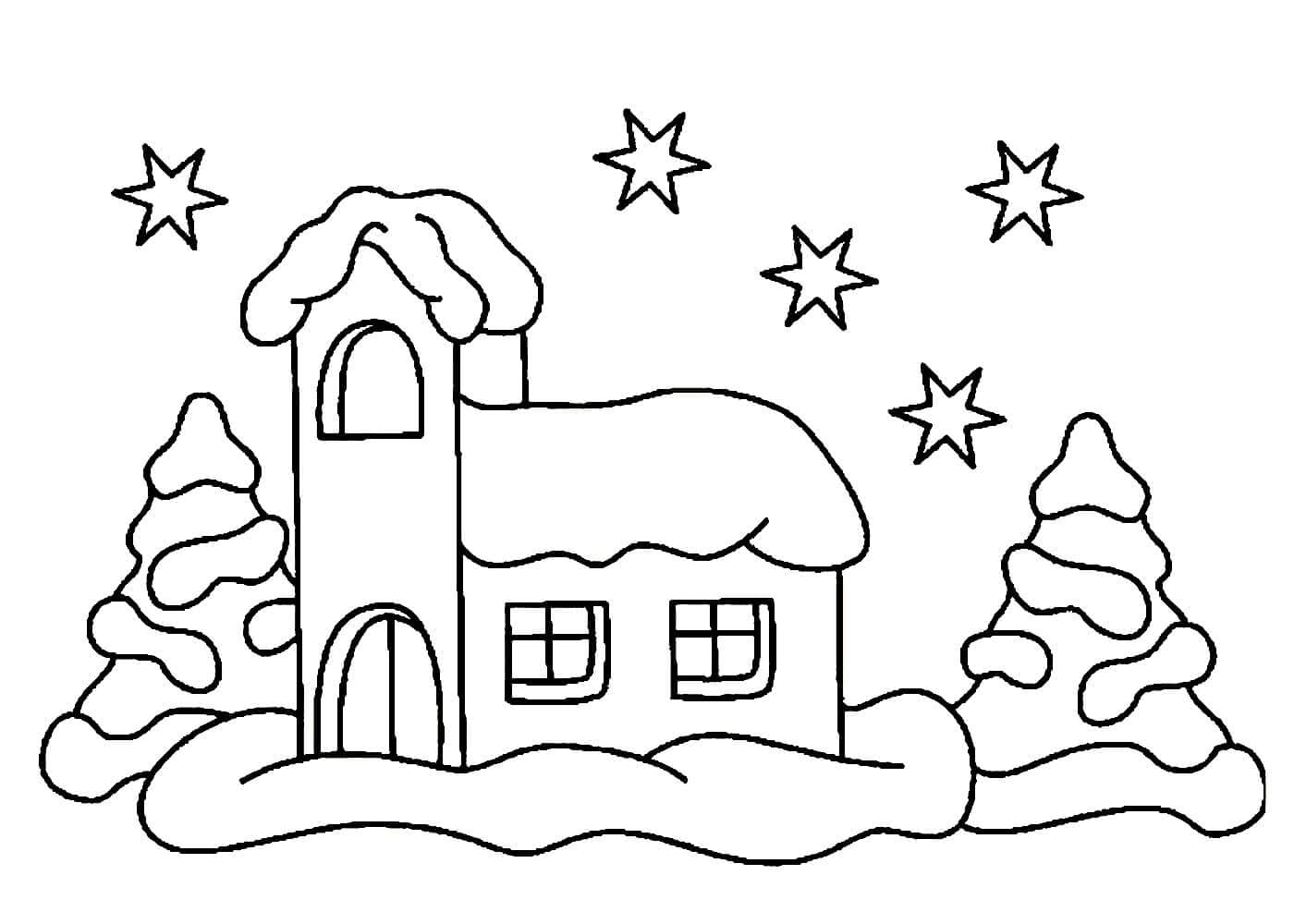 Snow Covered House Coloring Page
