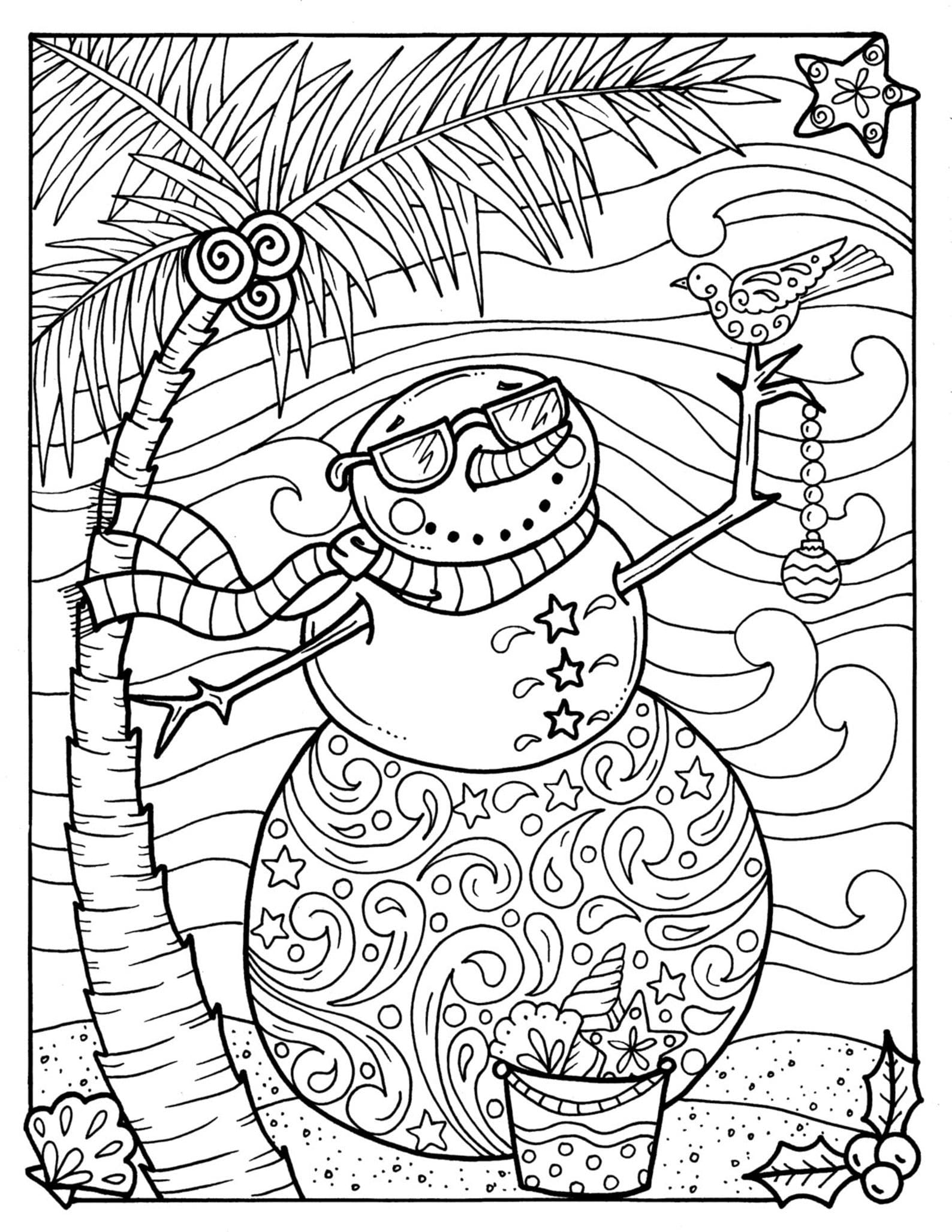 Snowman At The Resort Coloring Page