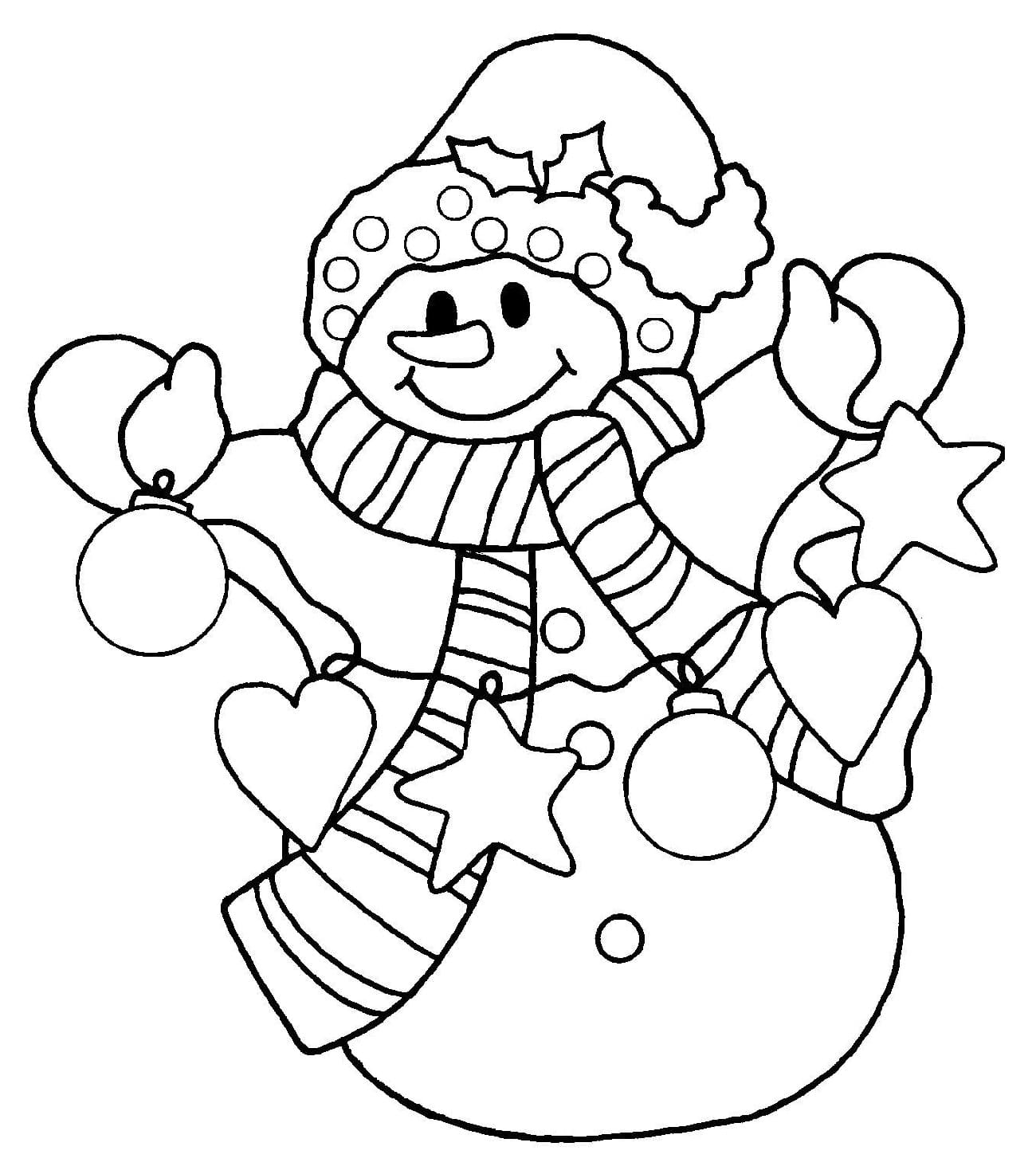 Snowman With A Luminous Garland Coloring Page