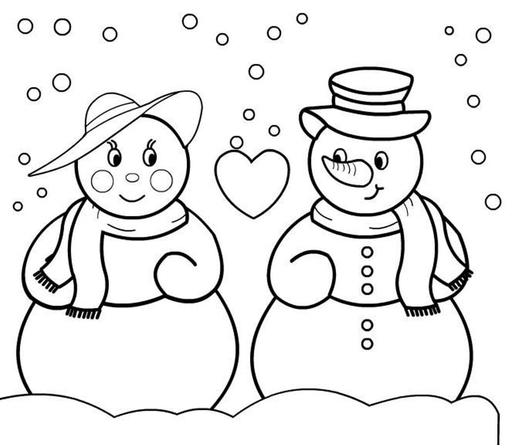 Snowmen In Love Coloring Page