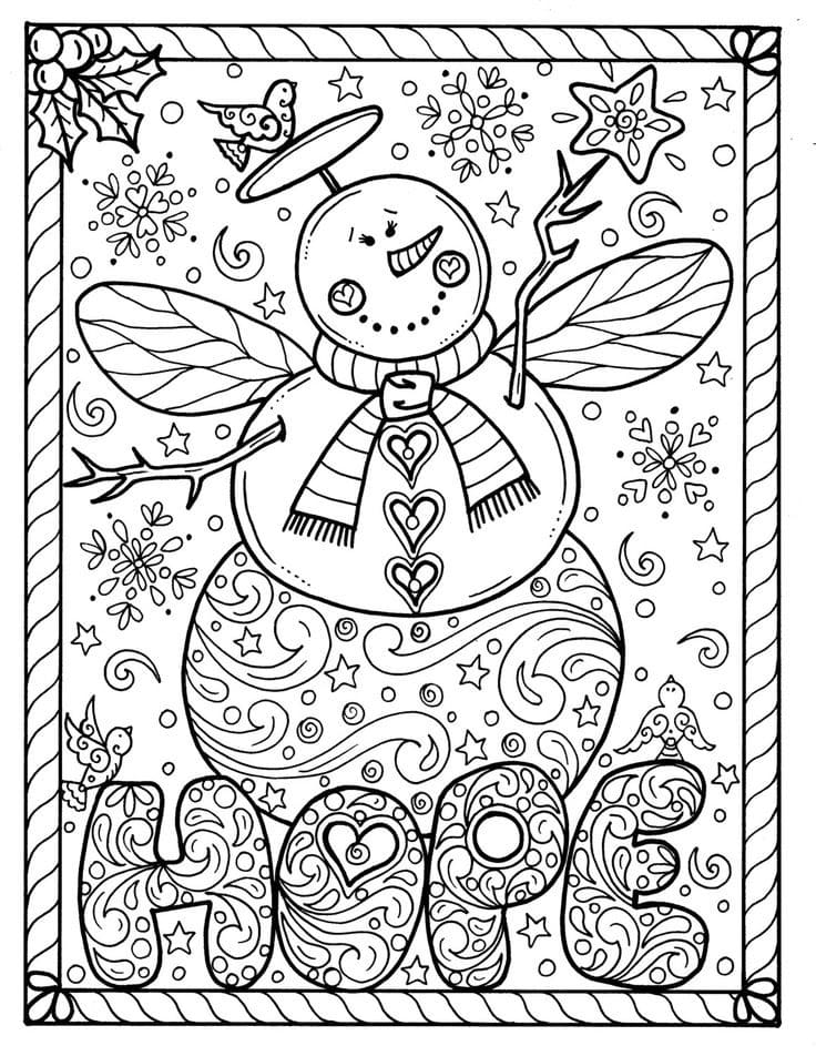 Unusual Snowman With Wings Coloring Page