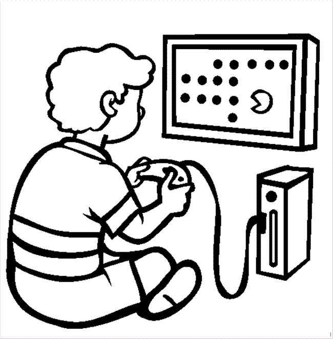 New Boy Playing Video Game Coloring Page