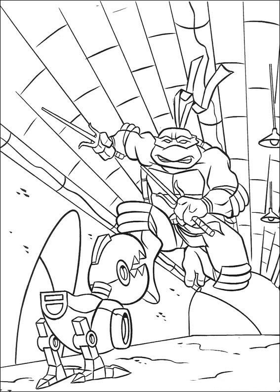 Donatello And Michaelangelo In Action Coloring Page