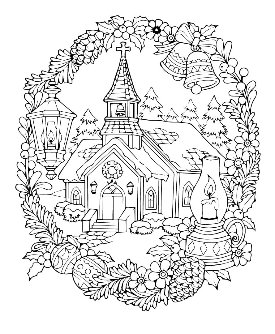 Houses Decorated With Wreaths. Coloring Page