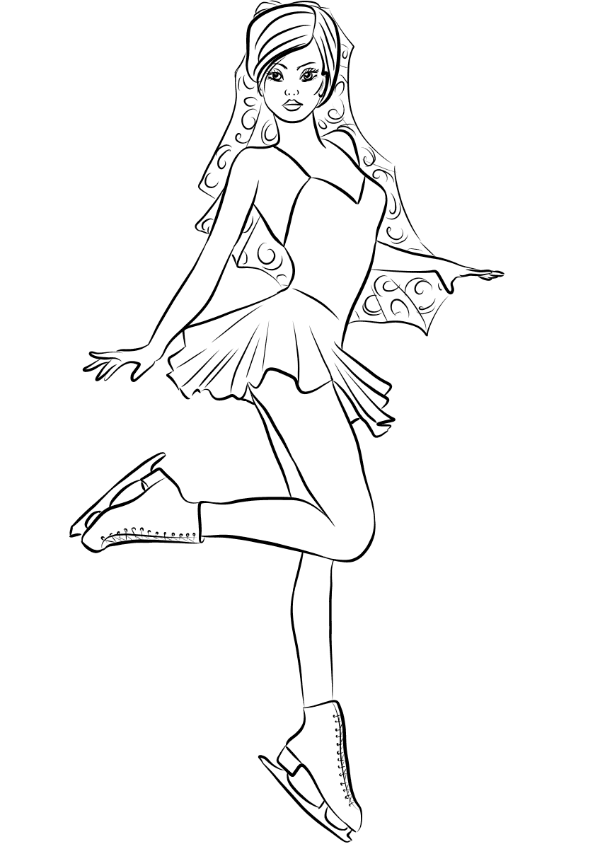 Nice Girl Is Playing Ice Skating Coloring Page
