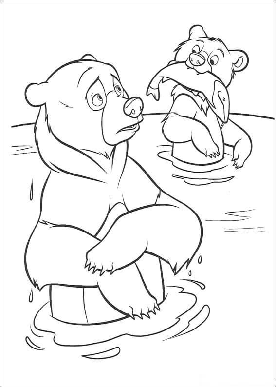 Little Bear Biting A Fish Coloring Page
