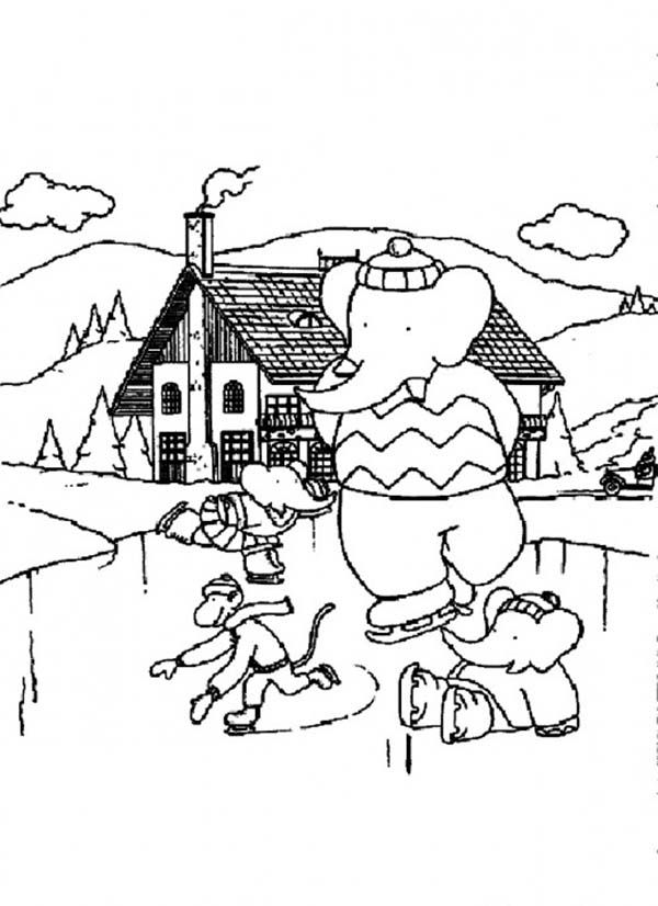 New Kids Ice Skating Coloring Page