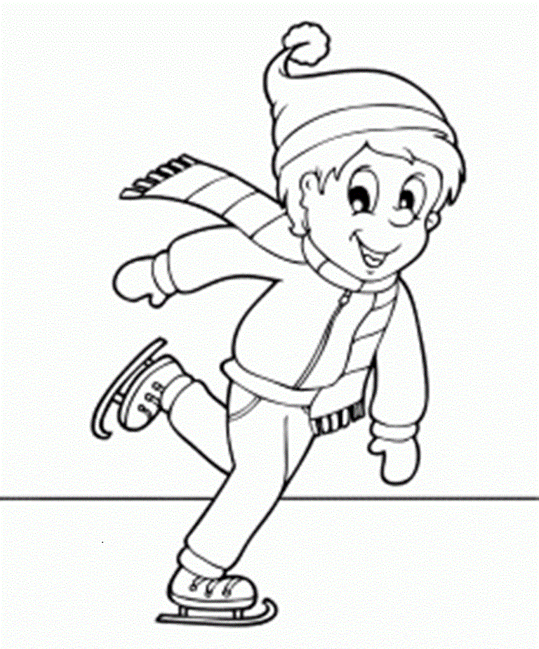 Baby Boy Plays Ice Skating Coloring Page