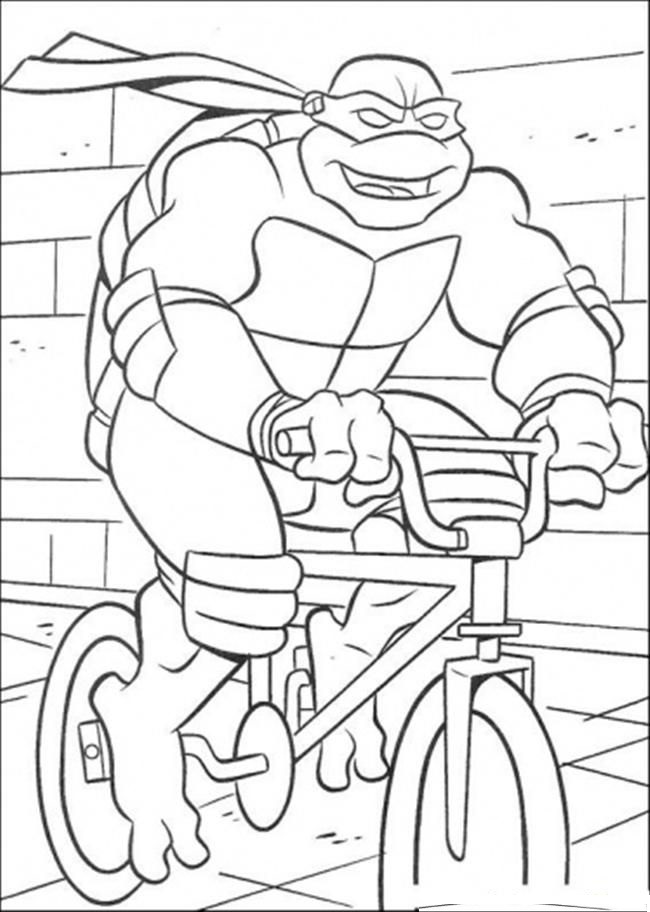 Cool Ninja Turtle Rides Bike Coloring Page