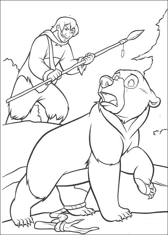 The Bear And Hunter Coloring Page
