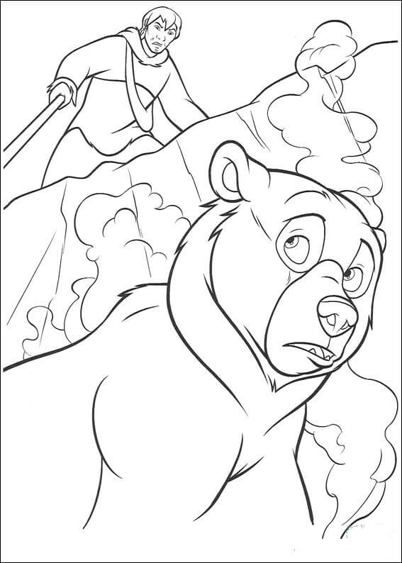 The Man Is Hunting The Bear Coloring Page