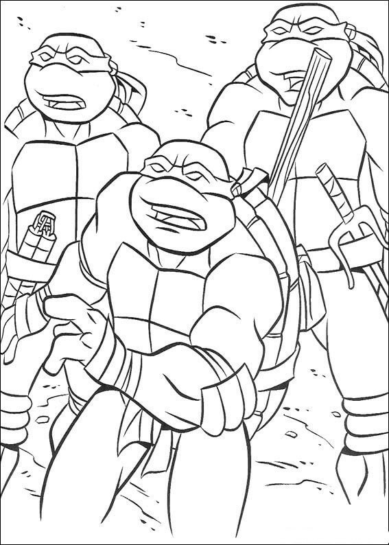 Three Tmnt Are Surprised Coloring Page