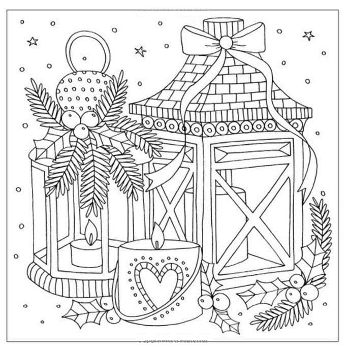 Winter With Candles Coloring Page