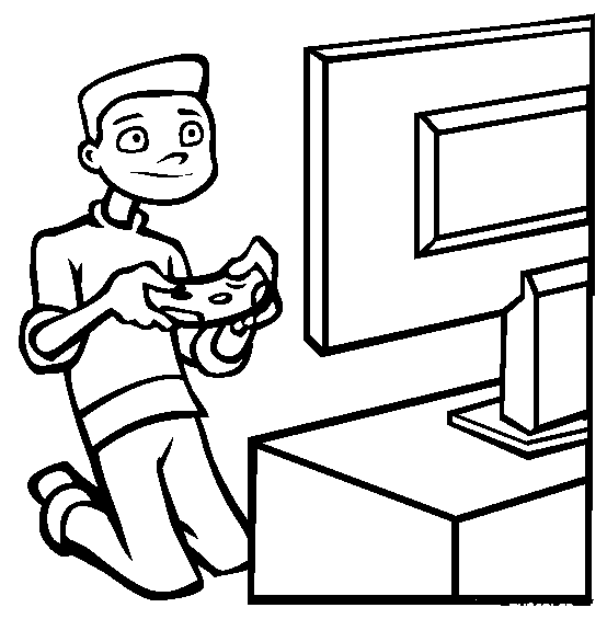 Boy Is Plying Video Game Coloring Page