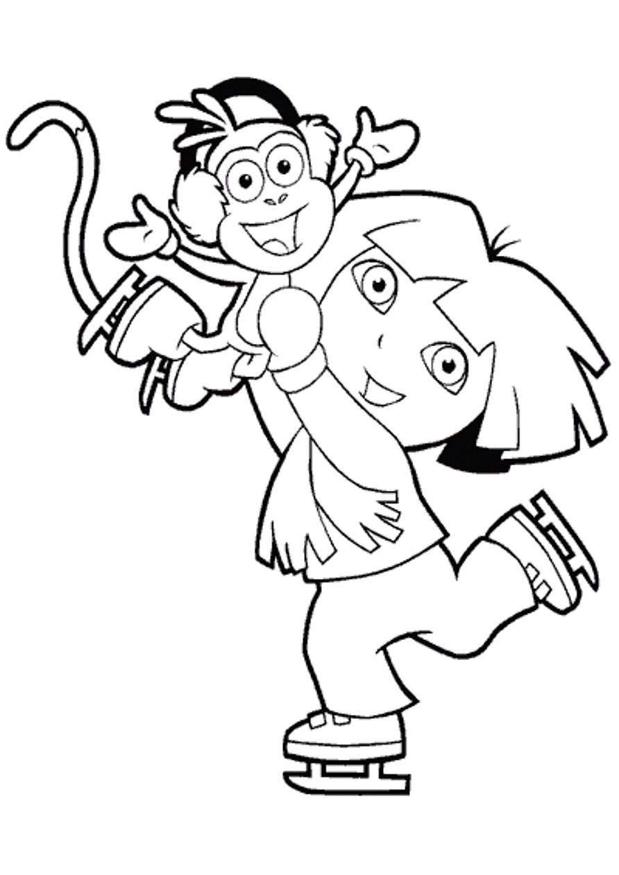 Boots And Dora Ice Skating Coloring Page
