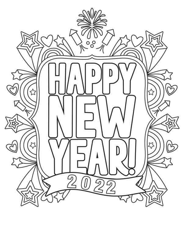 2022 New Year Kid Party Coloring Page