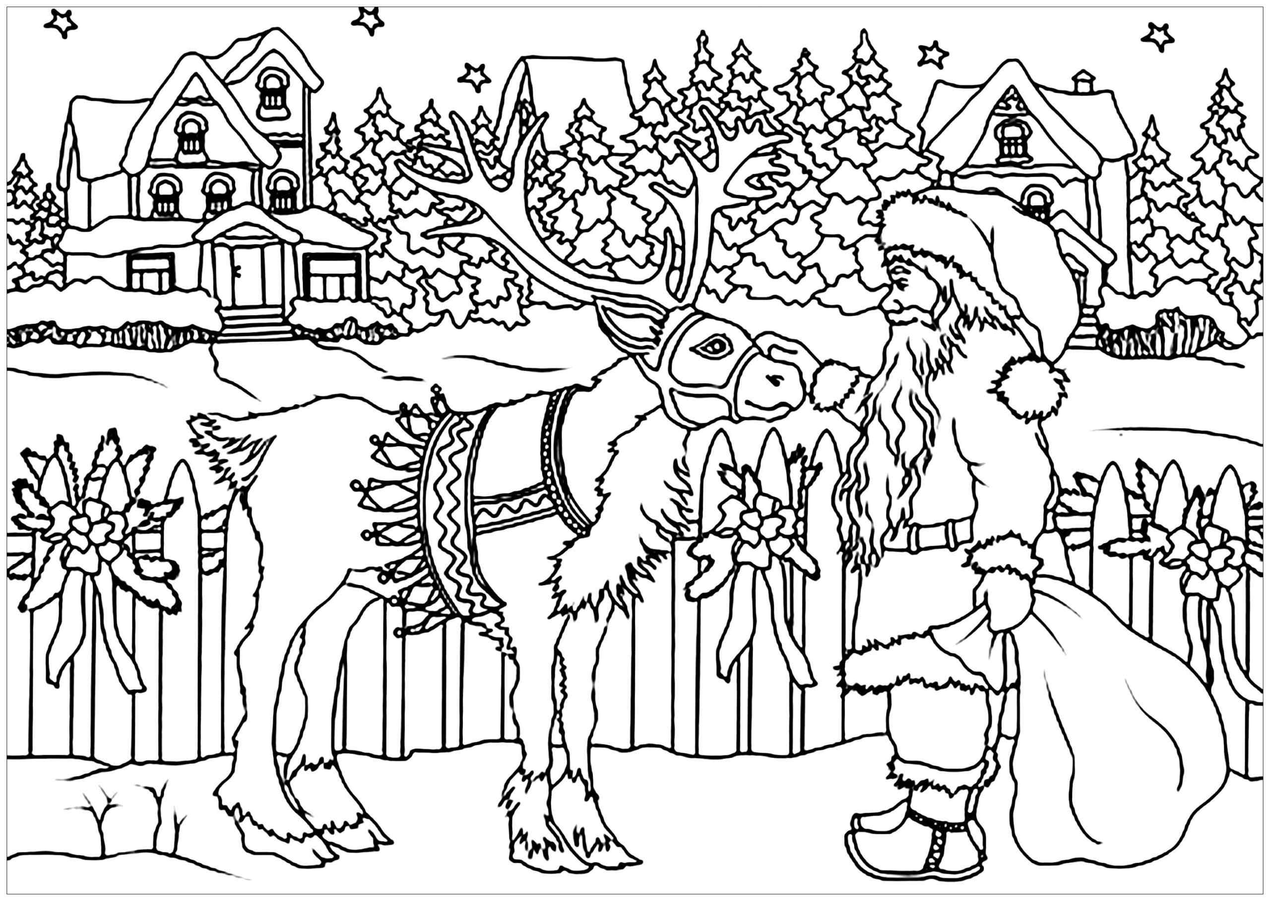 A Bearded Santa Prepares A Reindeer