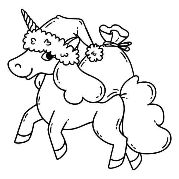 Unicorn Helps Santa Deliver Gifts Coloring Page