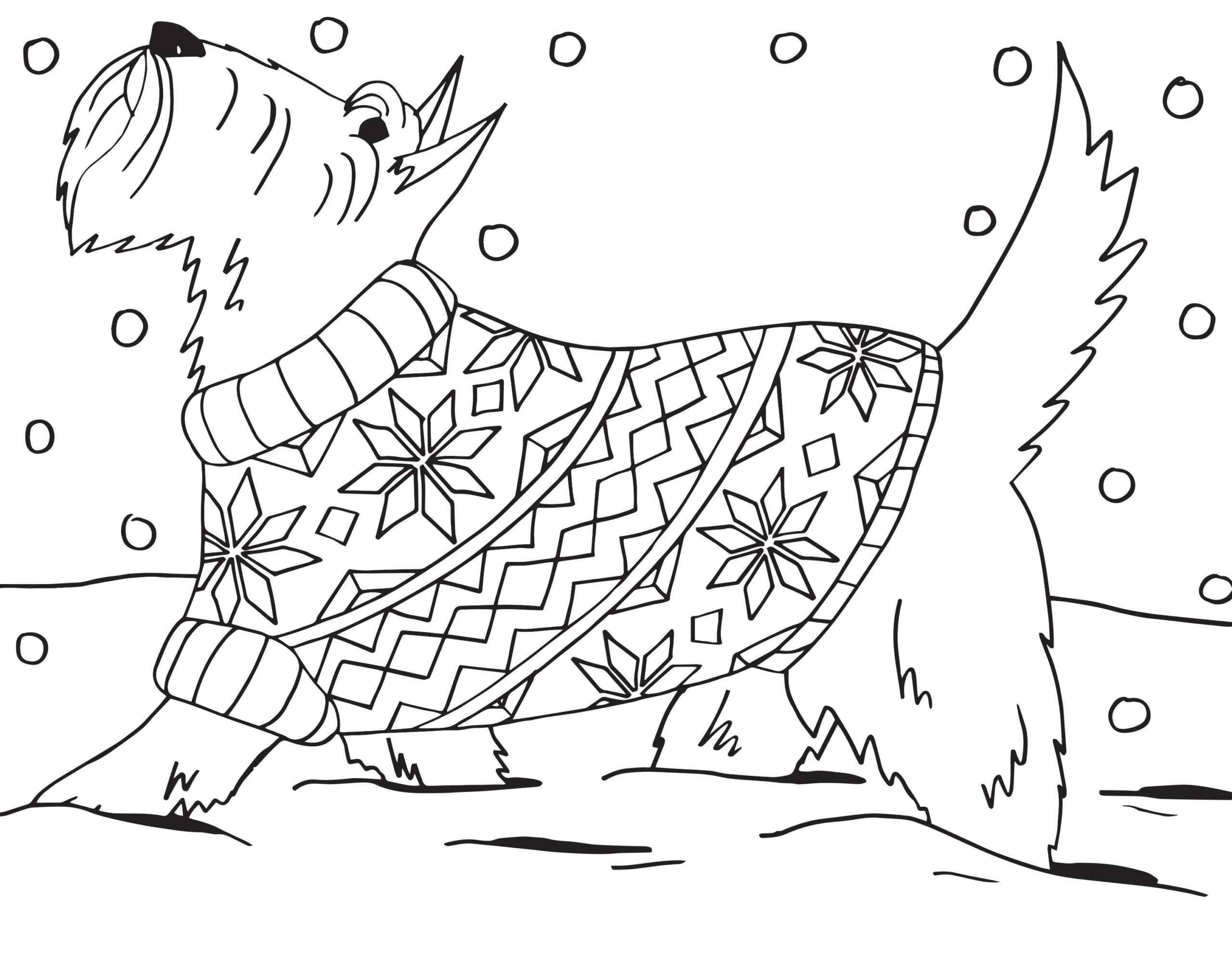 A Cheerful Dog Runs In The Snowdrifts Coloring Page