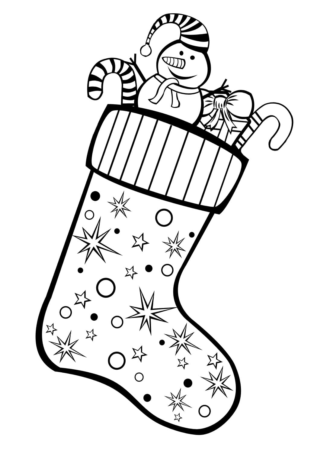 A Joyful Snowman Looks Out Of His Sock Coloring Page