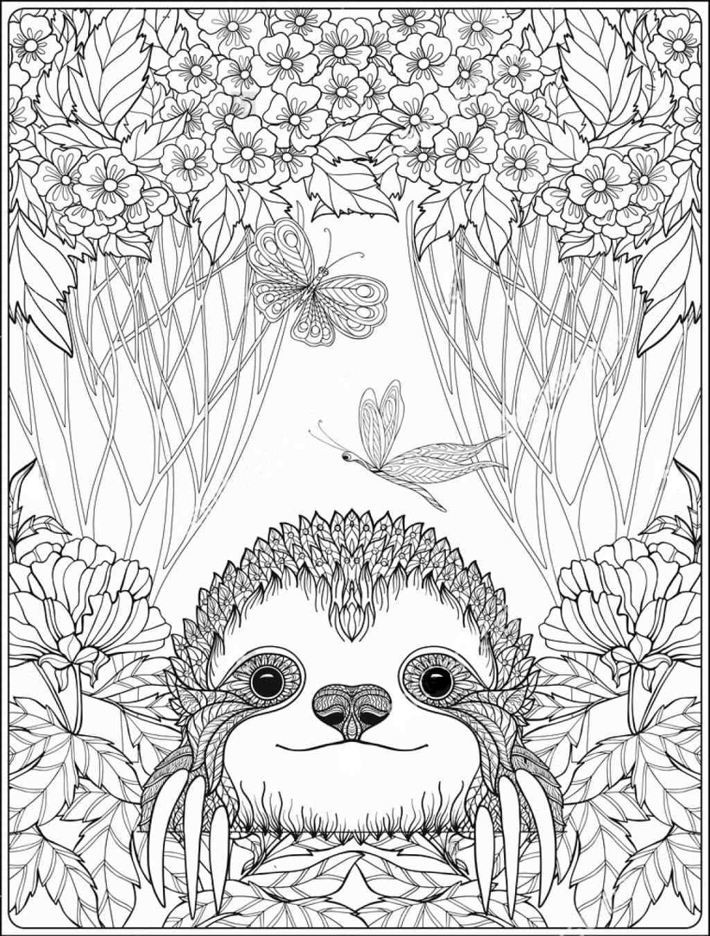 A Sloth Hid Among Butterflies And Flowers
