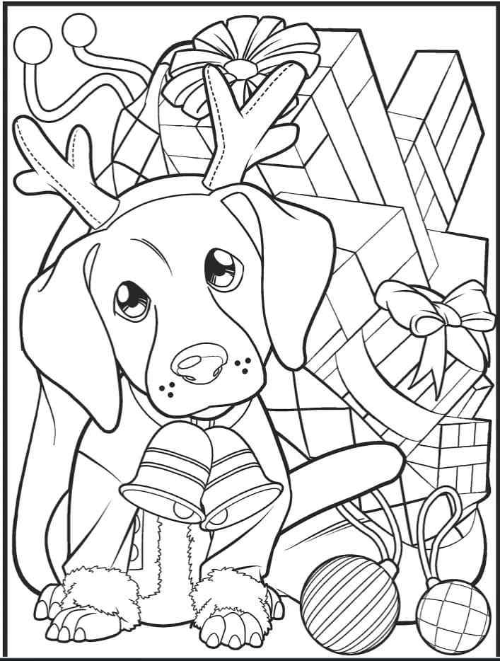 Puppy Is Waiting For Christmas Coloring Page
