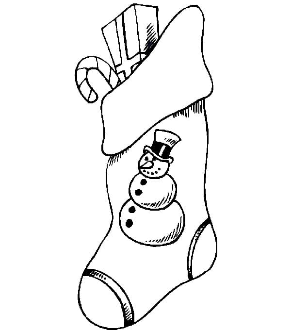 A Snowman Is Embroidered On A Woolen Sock
