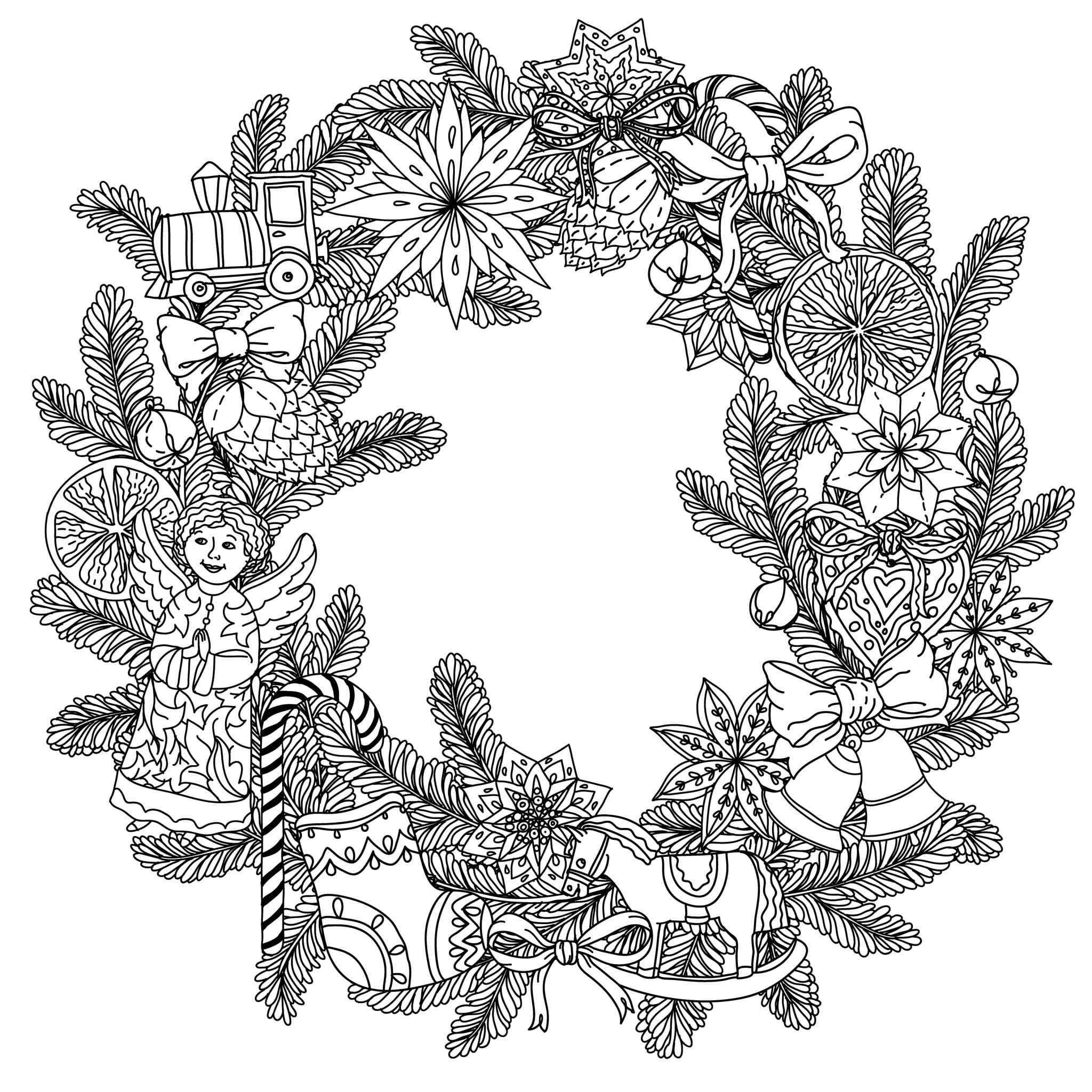 A Wreath Of Spruce Branches Coloring Page