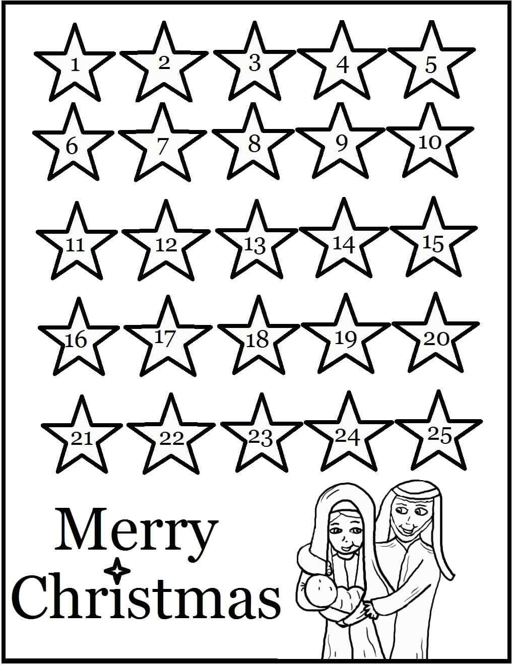 Advent Calendar With Bright Stars Coloring Page