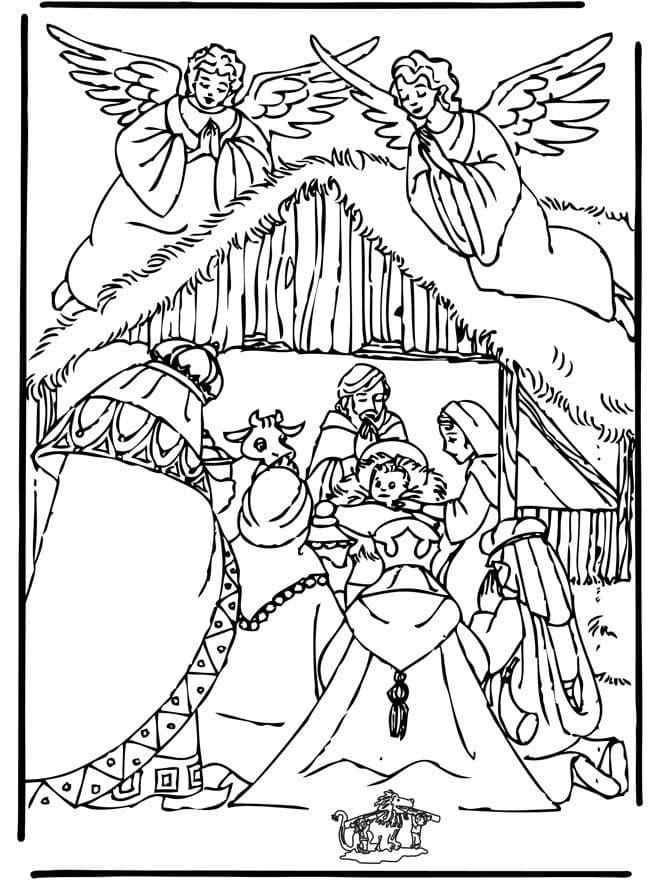 Angels Watching The Birth Of Chris Coloring Page