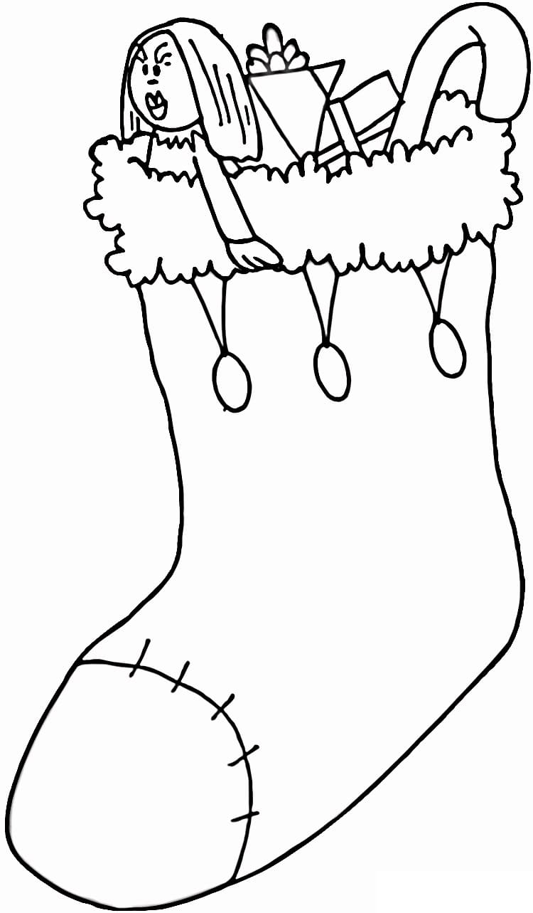 Bany Girl In Christmas Stockings Coloring Page