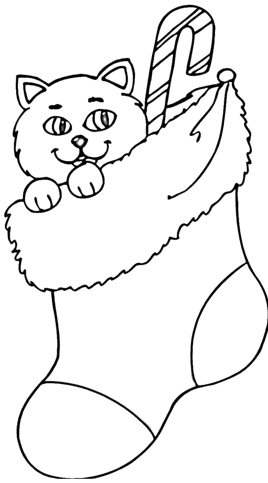 Bear And Candy In Christmas Stockings Coloring Page