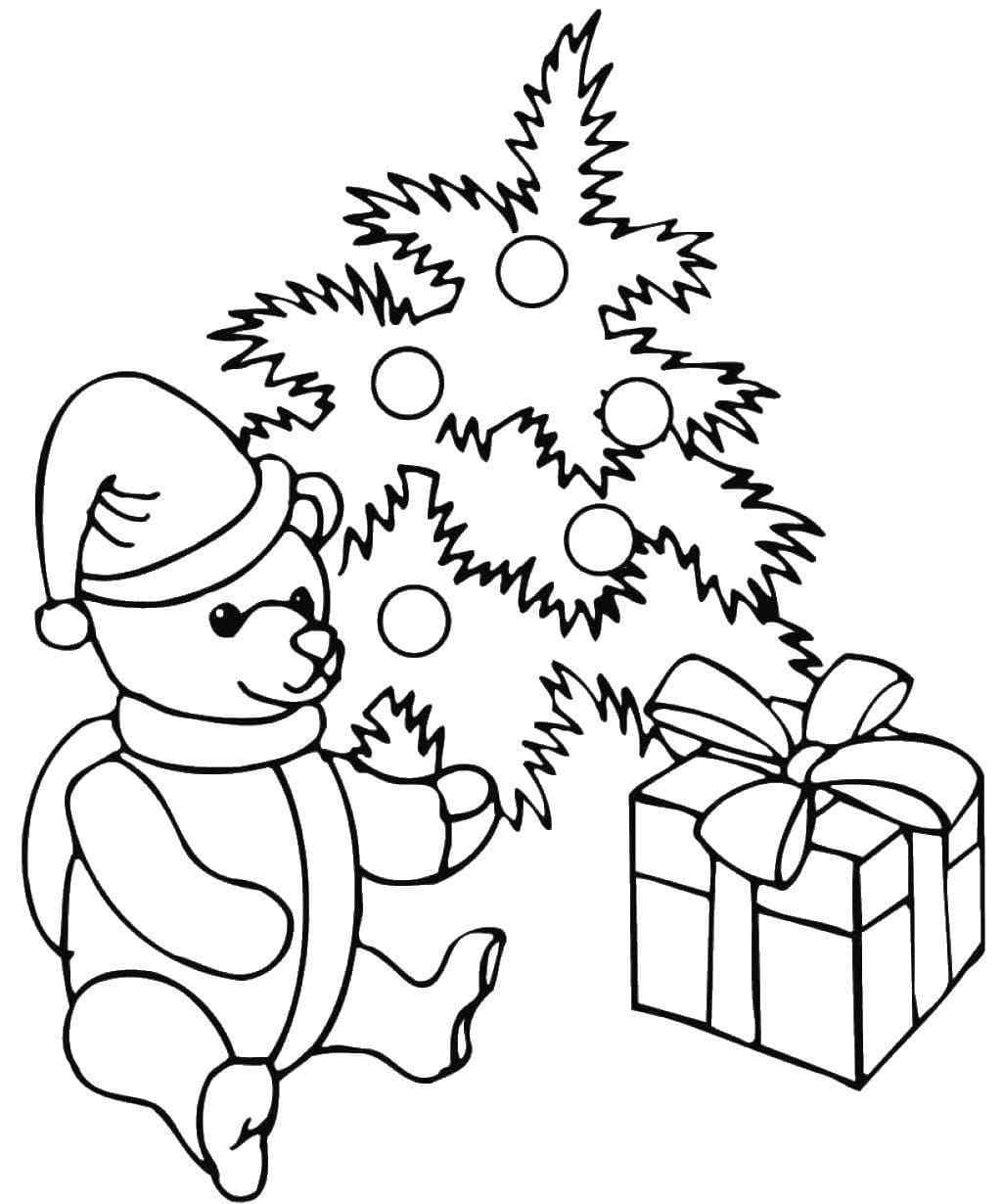 Bear Tree Gift Coloring Page
