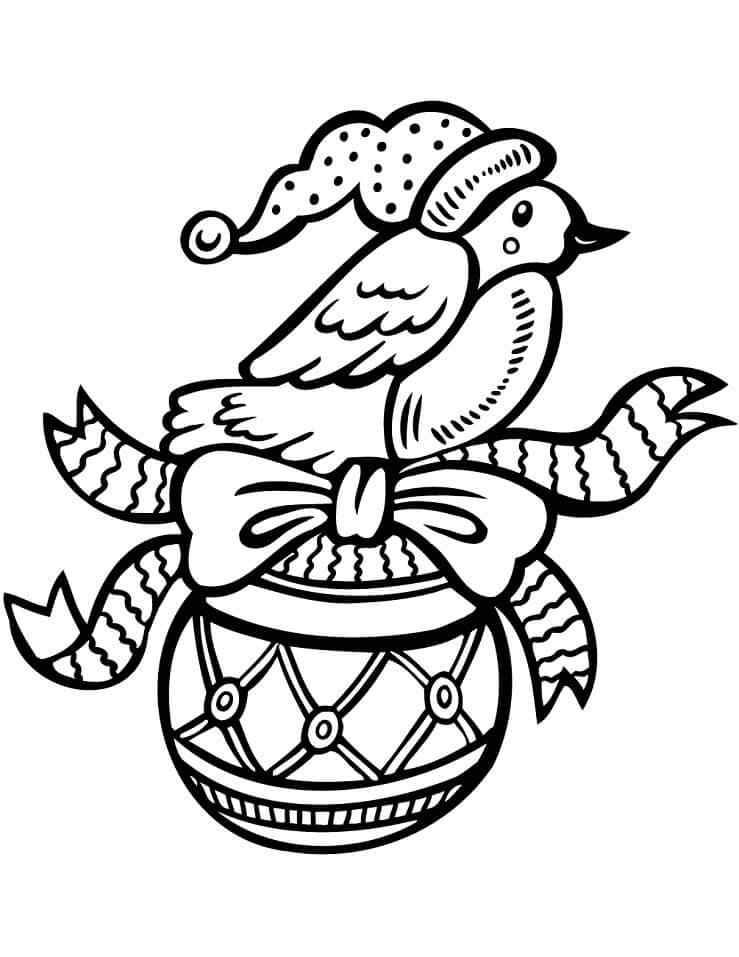 Bullfinch In A Hat Sits On A Ball Coloring Page