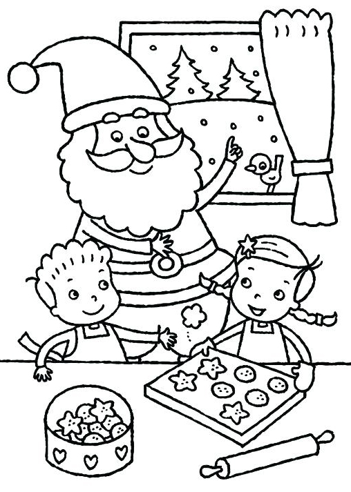 Christmas Cookies With Santa Coloring Page