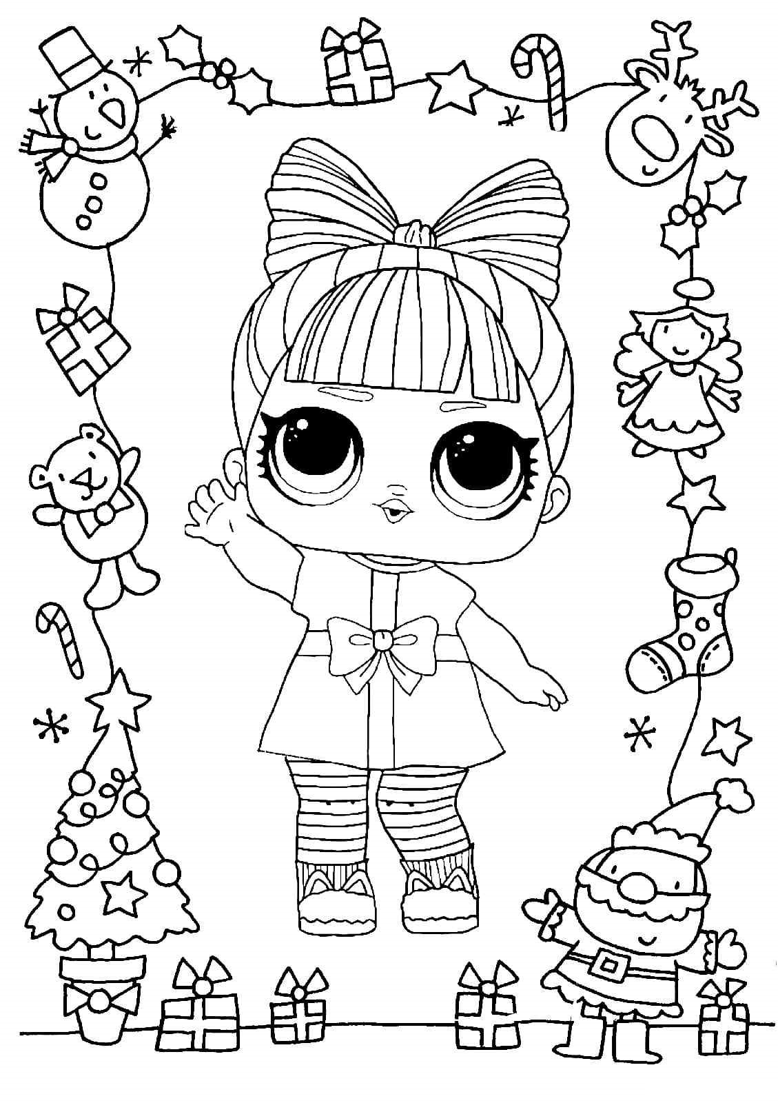 Christmas LOL Doll For Kids Coloring Page