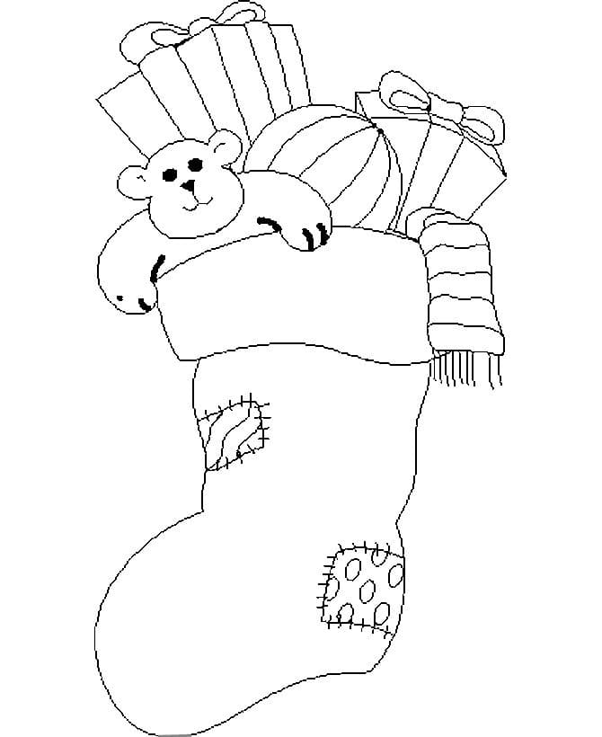 Christmas Stockings And Bear Coloring Page