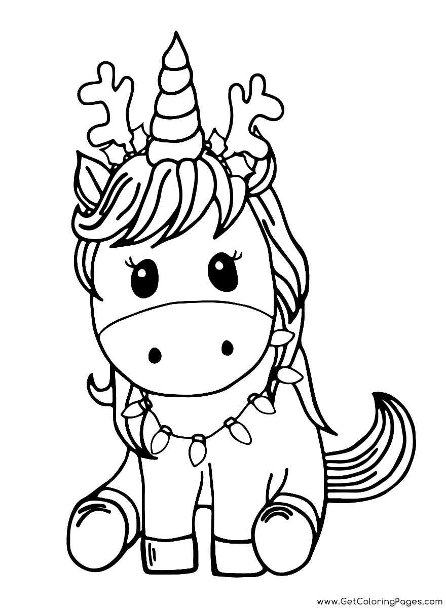 Christmas Unicorn For Child Coloring Page