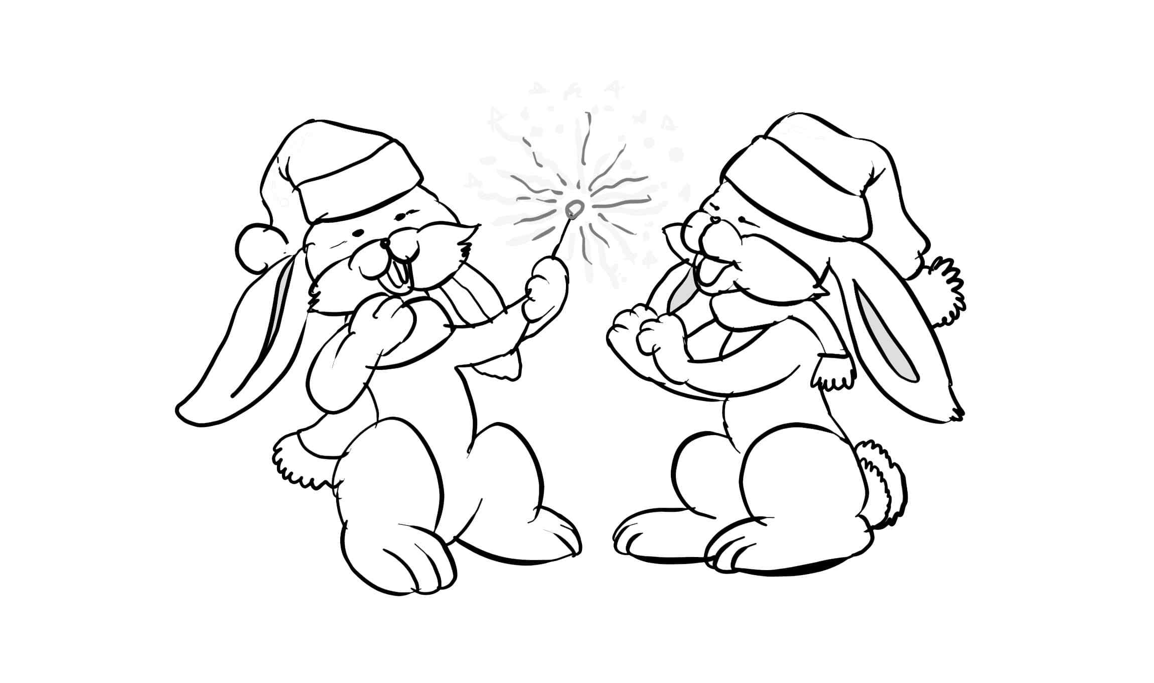 Christmas Bunnies With A Sparkler