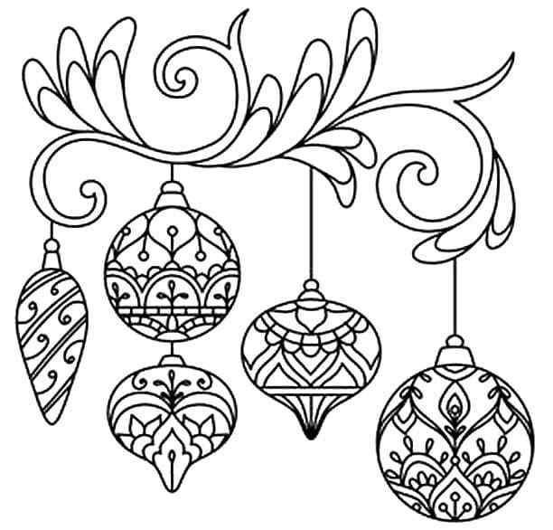 Christmas Decorations On A Branch Coloring Page