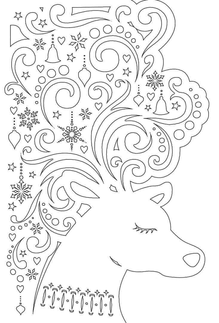Christmas Fawn With Patterns Coloring Page