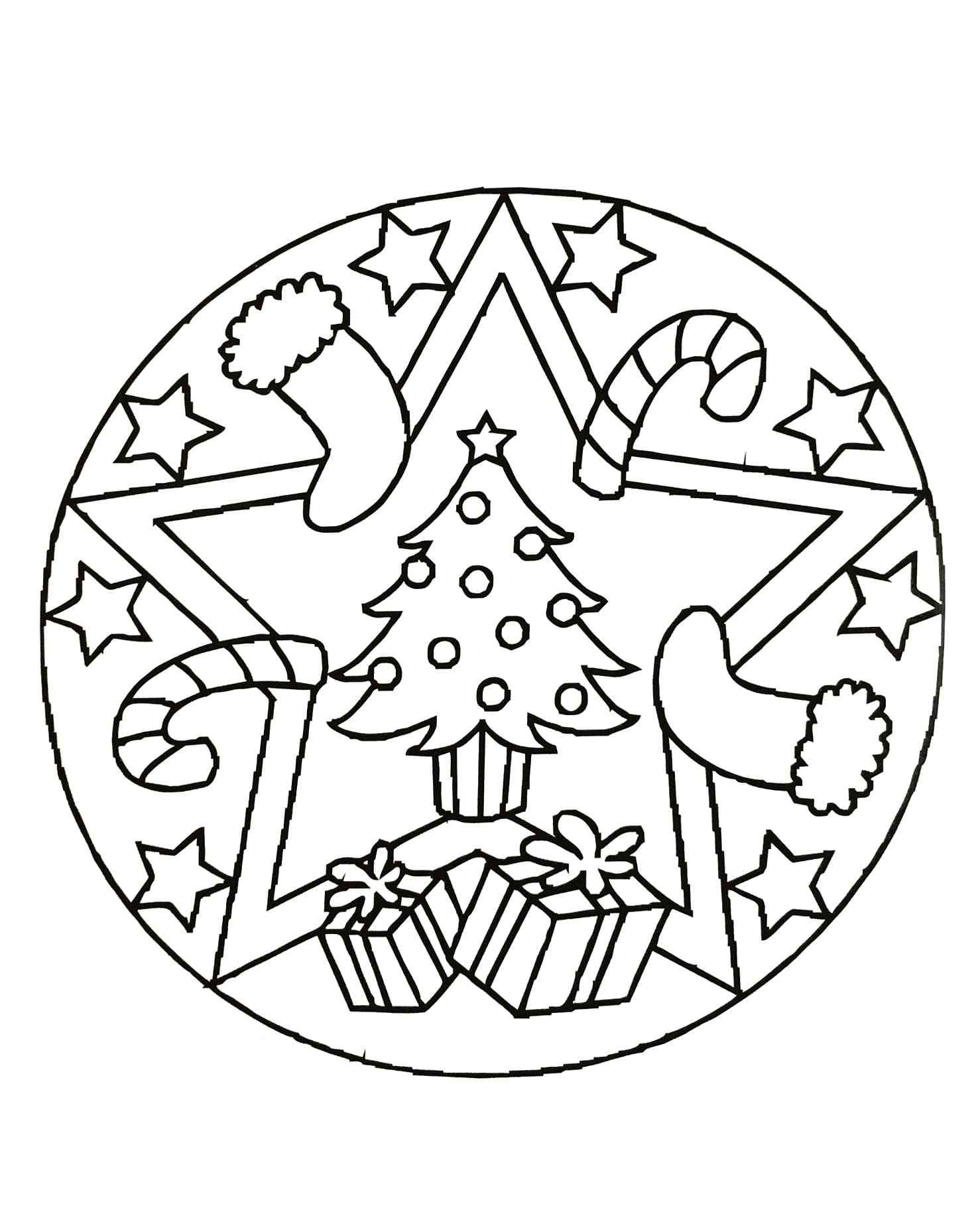 Christmas Plate With Festive Attributes Coloring Page