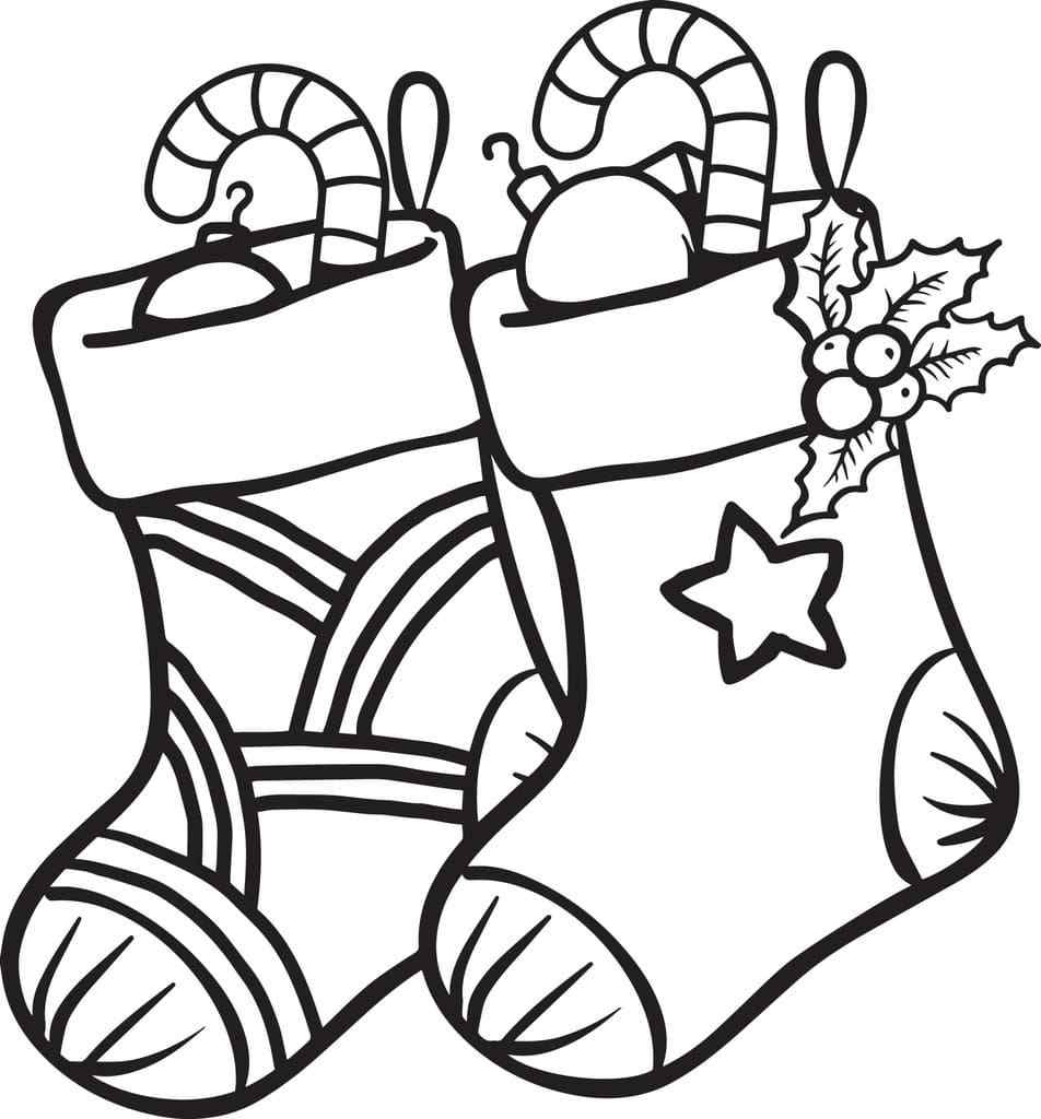 Christmas Socks With Gifts Coloring Page