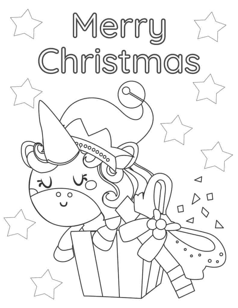 Christmas Unicorn For Kids Coloring Page