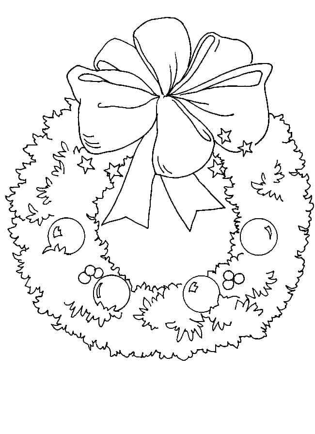 Christmas Wreath With A Bow Coloring Page