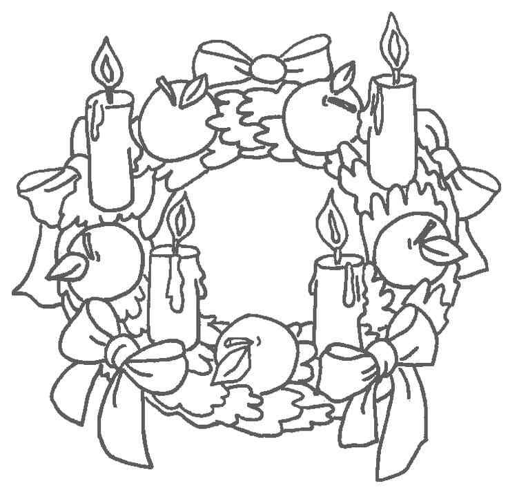 Christmas Wreath With Apples And Candles Coloring Page