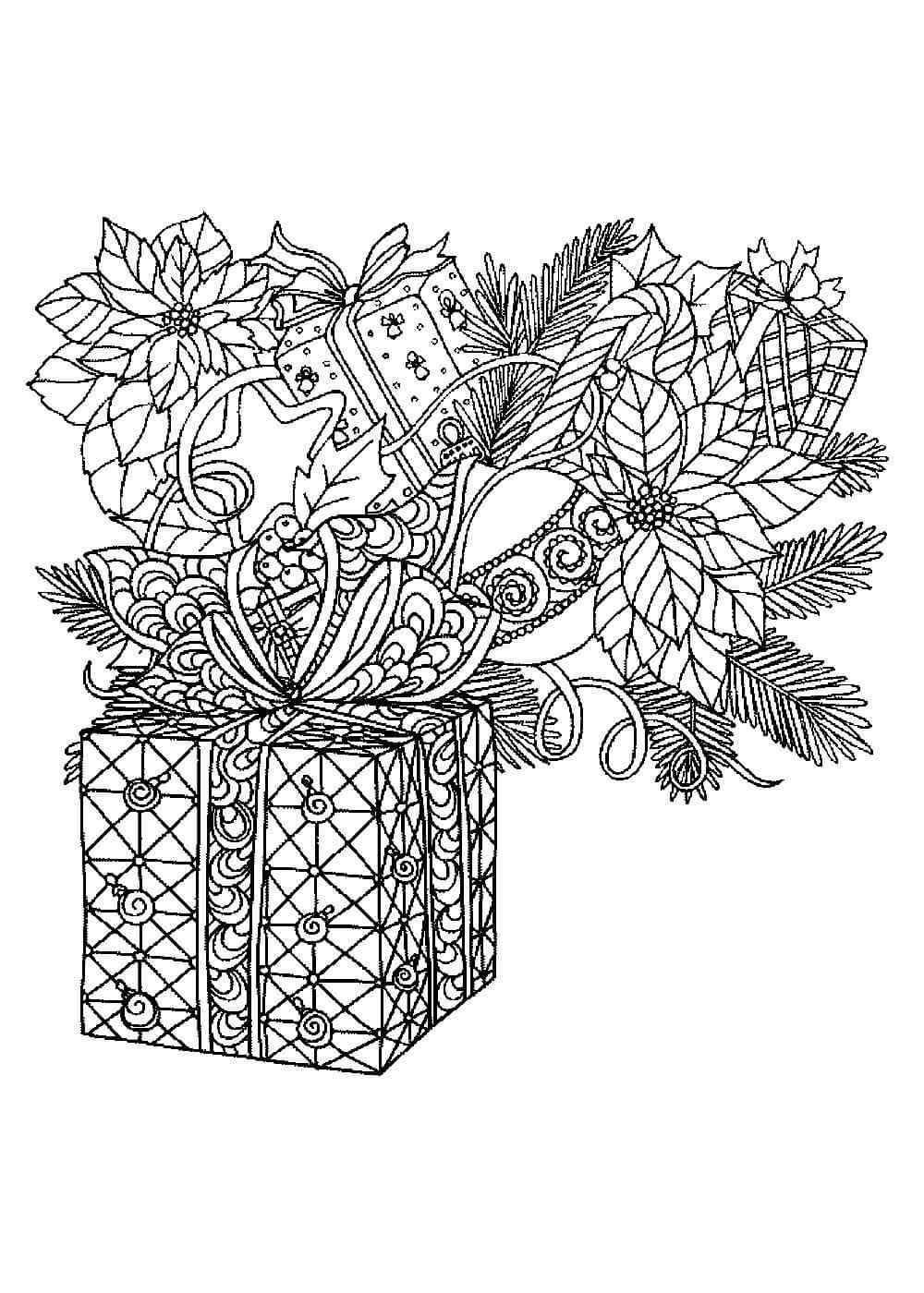 Complex Coloring Of A Christmas Gift Coloring Page